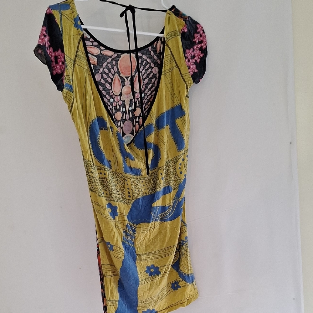 Custo Barcelona Colorful Patterned Short Sleeve Dress Flawed - Picture 2 of 3